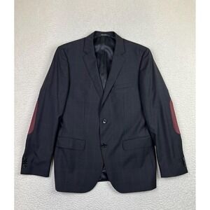 Hugo Boss Blazer Mens 40R Black Plaid Wool Elbow Patch Sport Coat Jacket